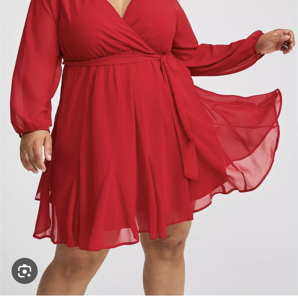 Torrid Red Wrap Sundress with Bishop Sleeves